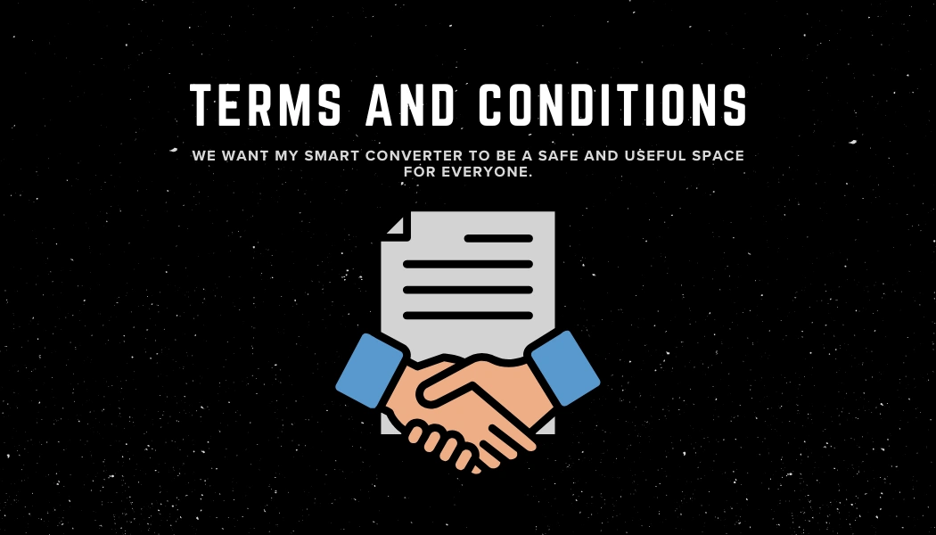 Official Terms and Conditions graphic for My Smart Converter website outlining user agreements and platform rules.